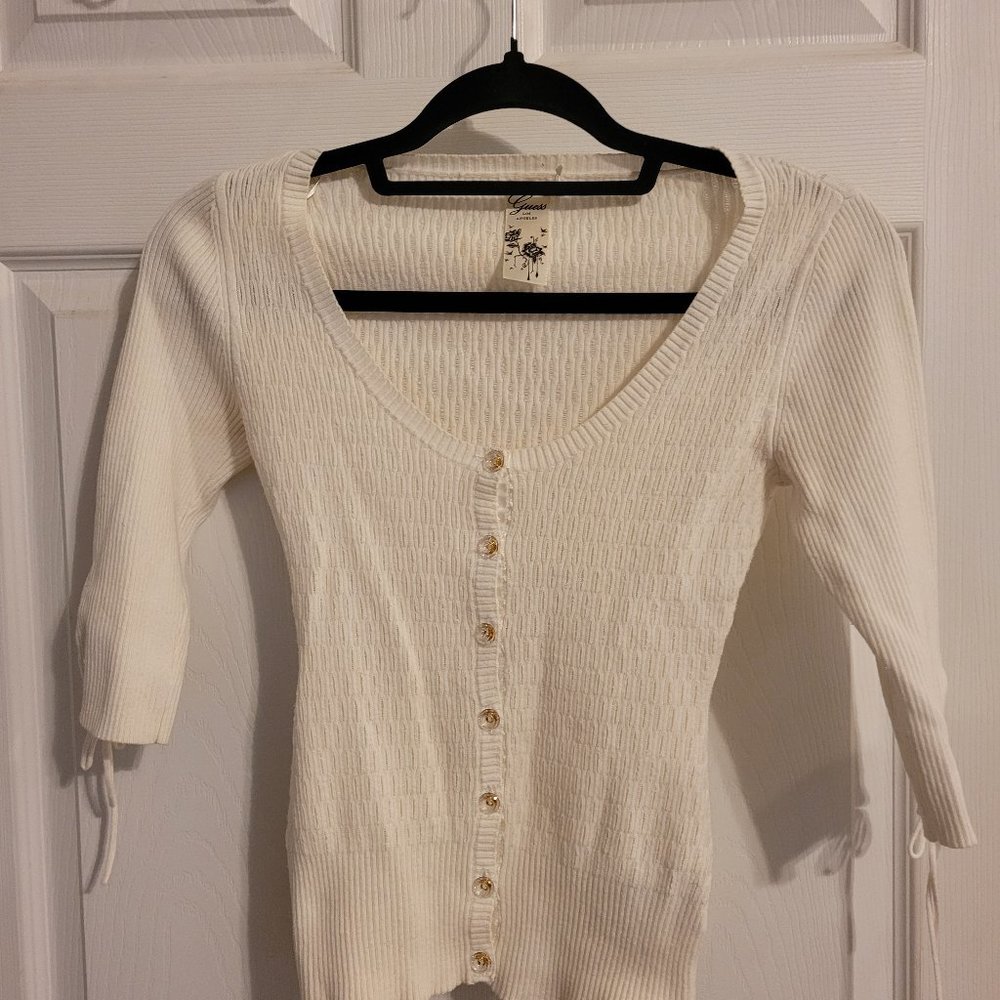 White Guess Quarter Sleeve Sweater